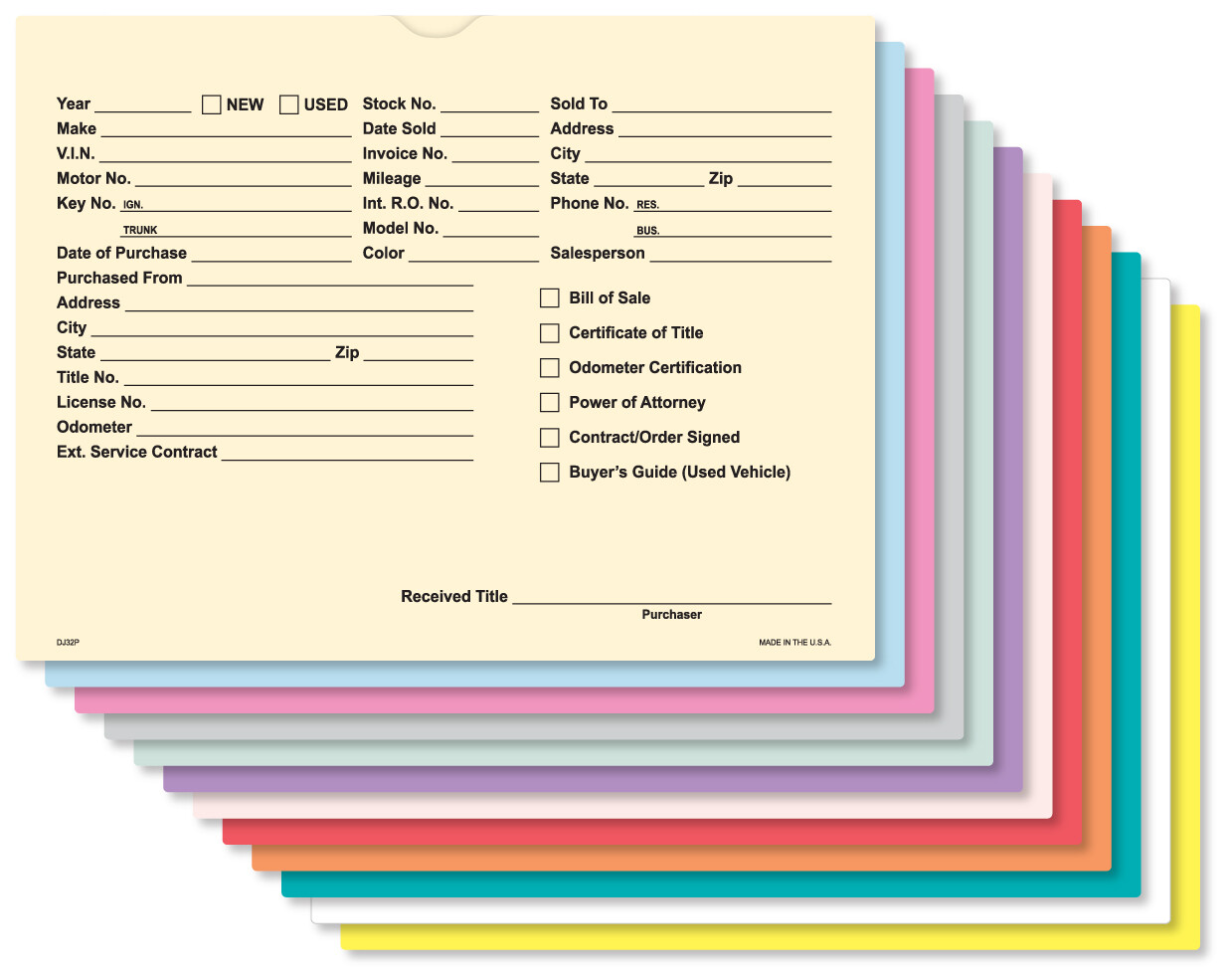 Printed 9" x 12" Vehicle Car Dealer Deal Jackets Envelopes (Package of 500)