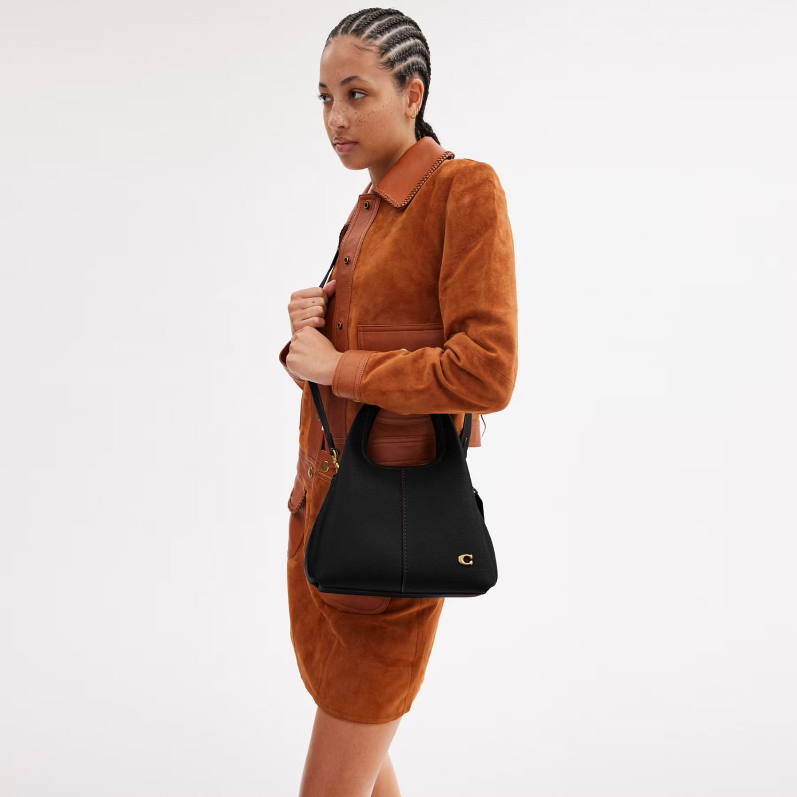 COACH CM545 Lana Shoulder Bag 23 Polished Pebble Leather Black Outlet New