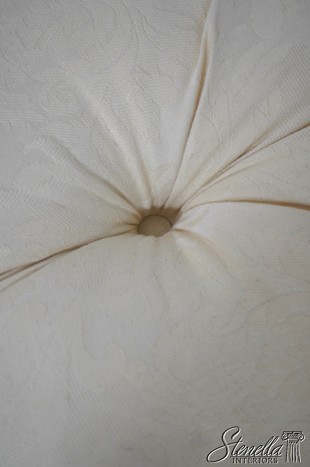 70448: ETHAN ALLEN Off White Tufted Damask Ottoman