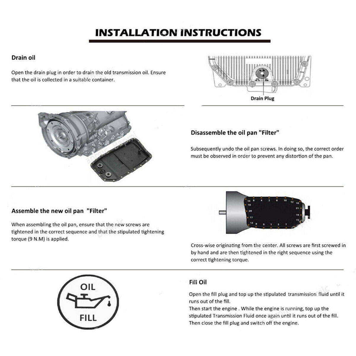New Automatic Transmission Oil Pan & Filter & Gasket & Bolt Kit For 8 Speed BMW