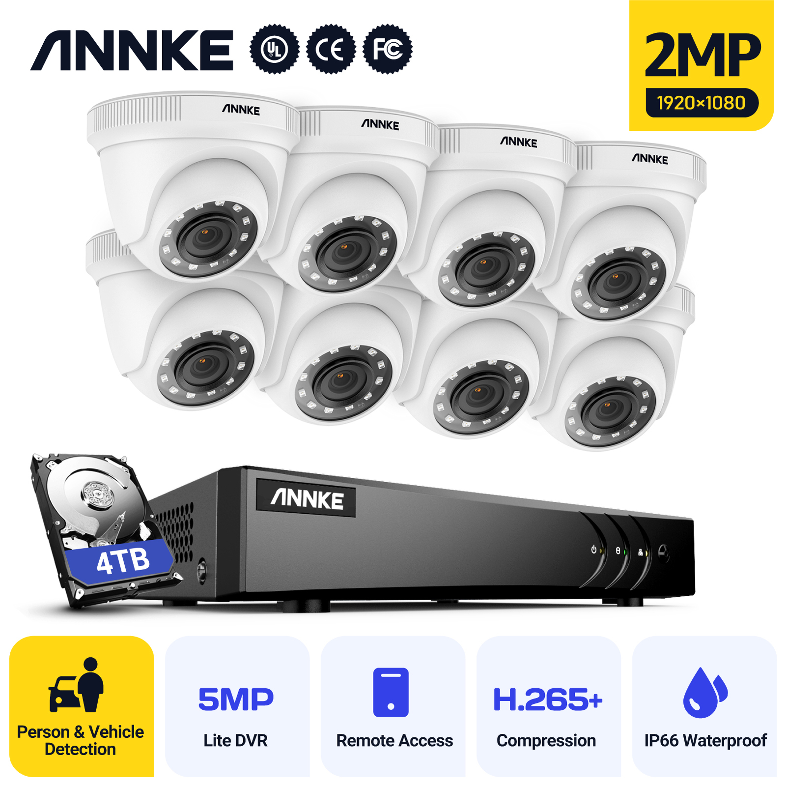 ANNKE 8CH 5MP Lite DVR Outdoor 1080P Security Camera System AI Detection H.265+