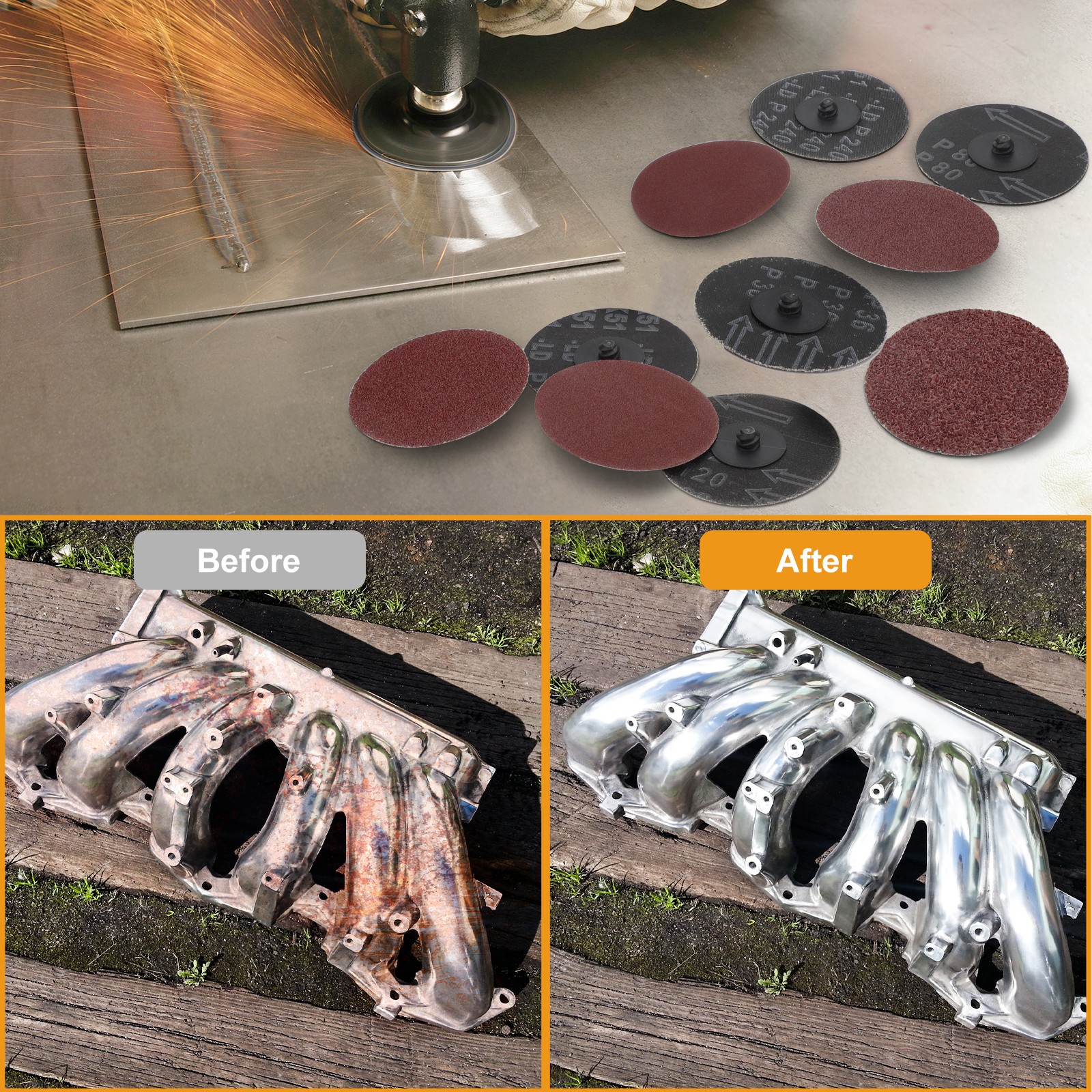 53x 3" Sanding Disc Roll Lock Quick Change Disc 36/60/80/120/240 Grit 1/4" Shank