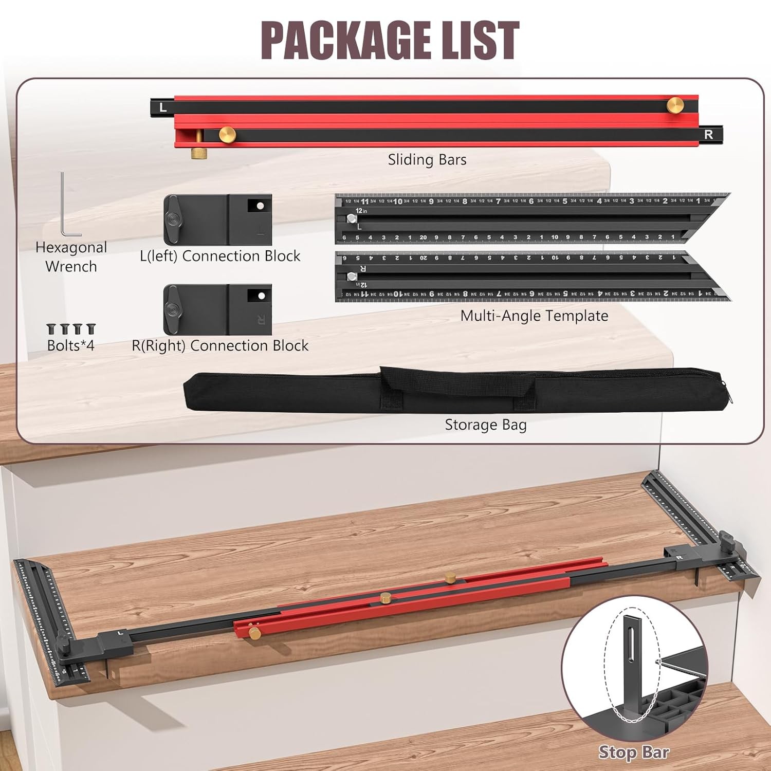 Stair Tread Template Tool Aluminum Alloy Stair Measuring Tool 23"-65" Length