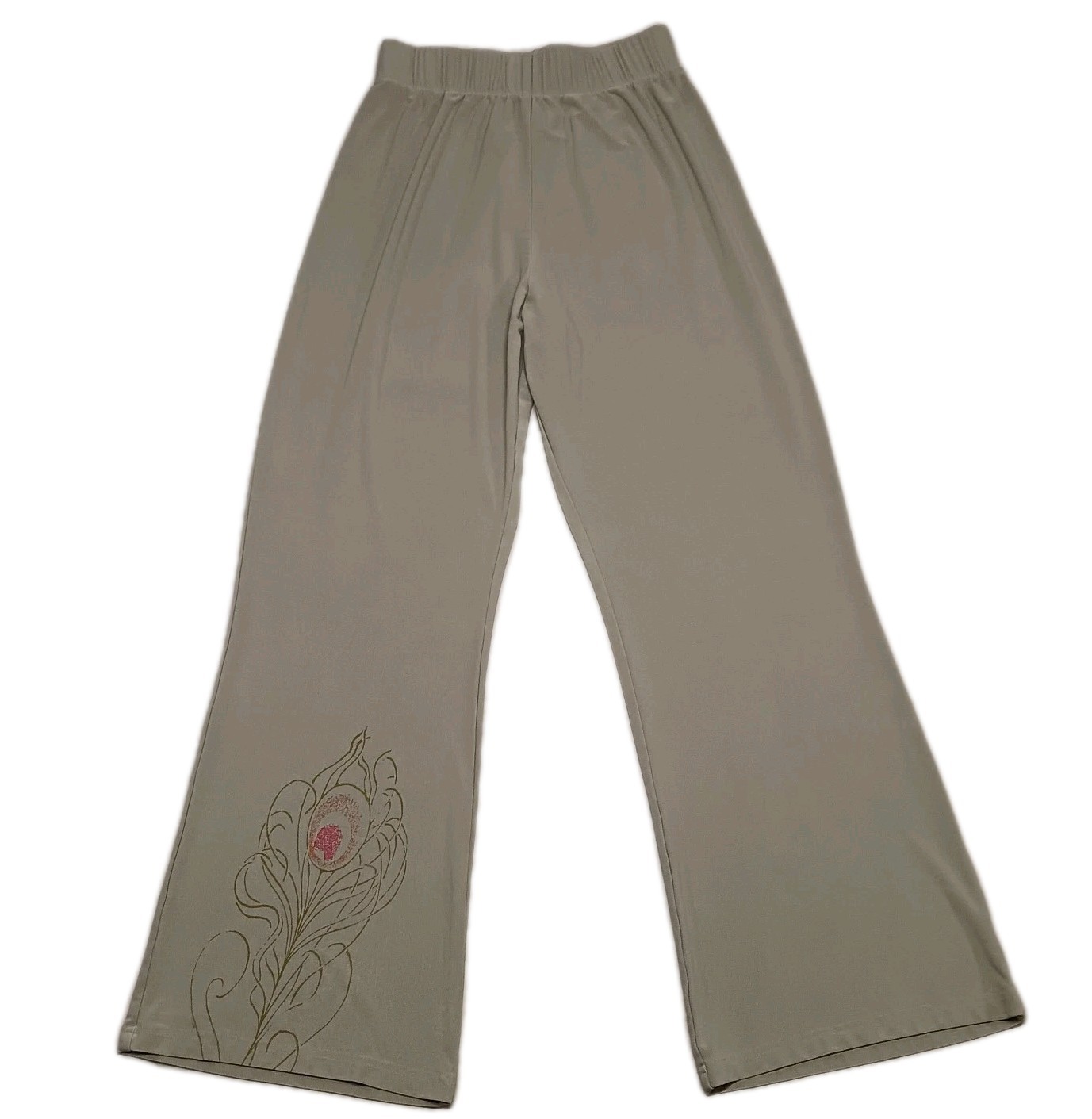 Vintage Staley Gretzinger Art to Wear Pants S Green HandPainted Peacock Feathers