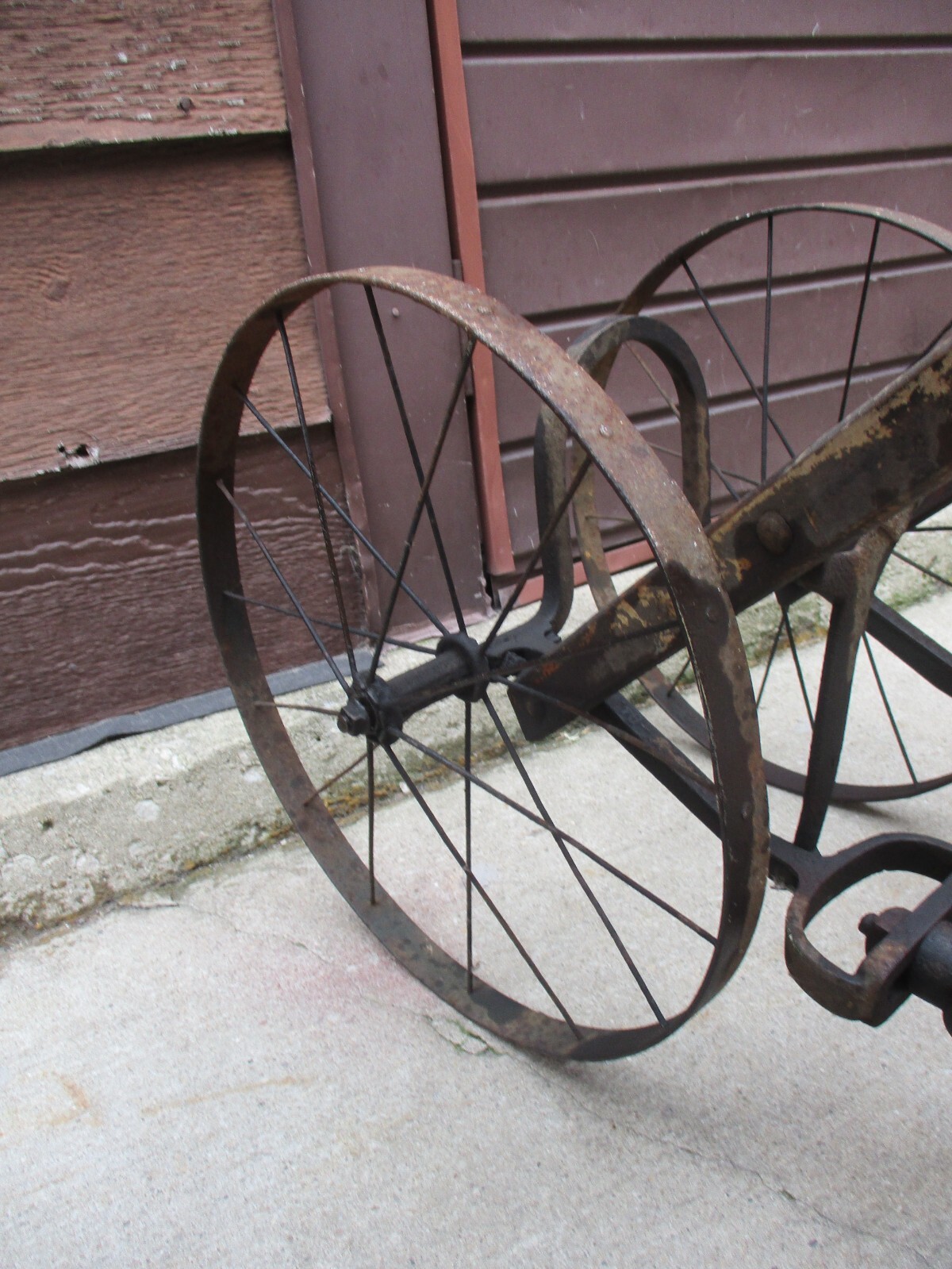 Antique 1900's Excelsior Double Wheel Farming Garden Cultivator Plow Wood /Metal