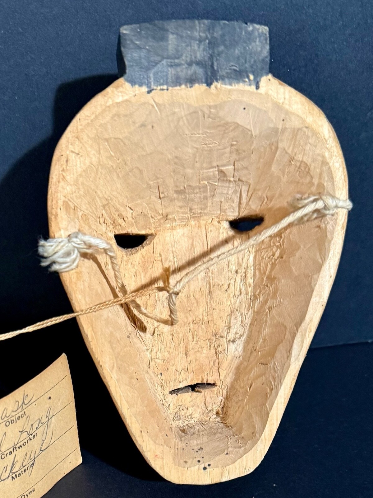 WILL LONG CHEROKEE BUCKEYE “WARRIOR” MASK, ORIGINAL QUALLA TAG, MINT!