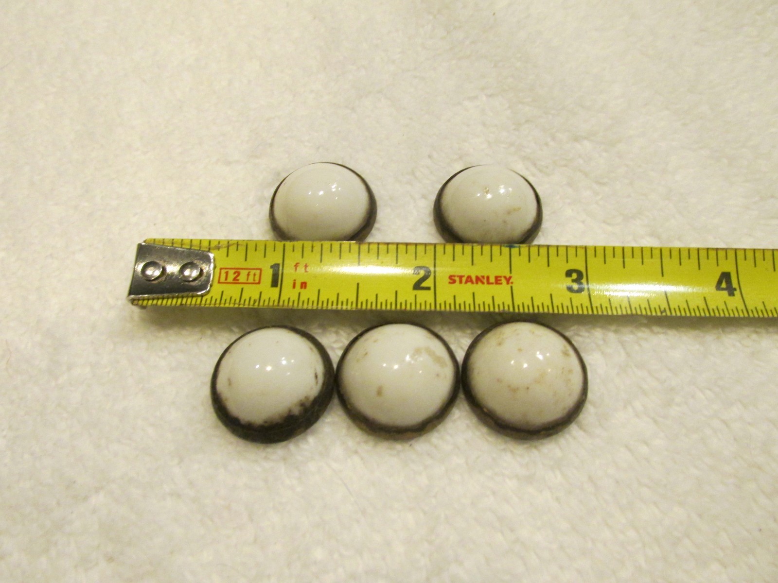 Antique Lot 5 White Porcelain Brass Nail Screw Cover Cap Parts Vintage 3/4"