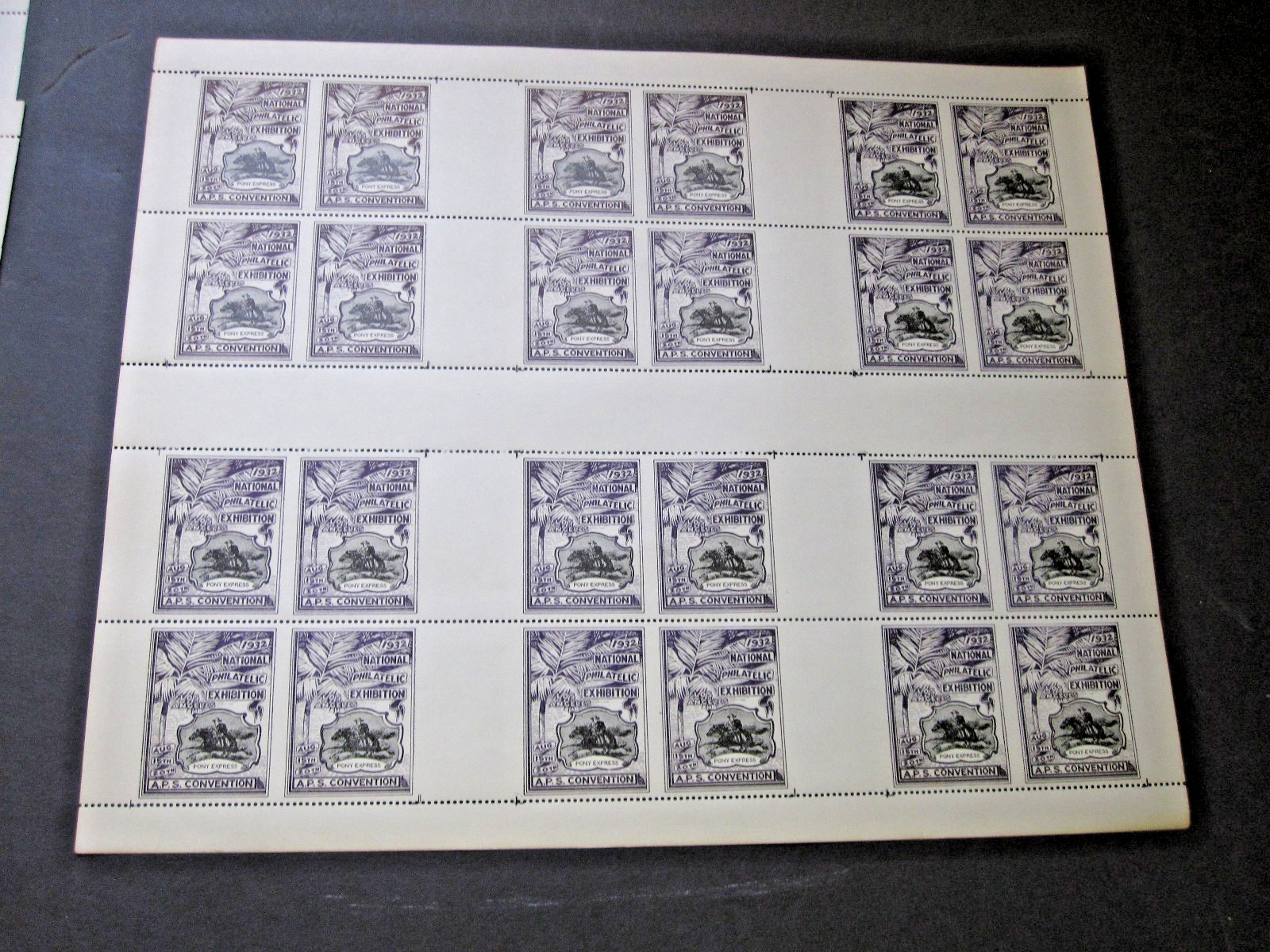 1932 US Pony Express Wells Fargo Ntl Phil LA CA x-Rare 5 FULL imperf vert MNH OG