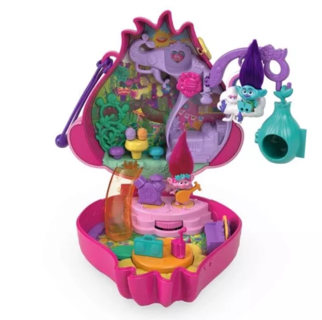 Polly Pocket & DreamWorks Trolls Compact Playset w POPPY & BRANCH & Accessories