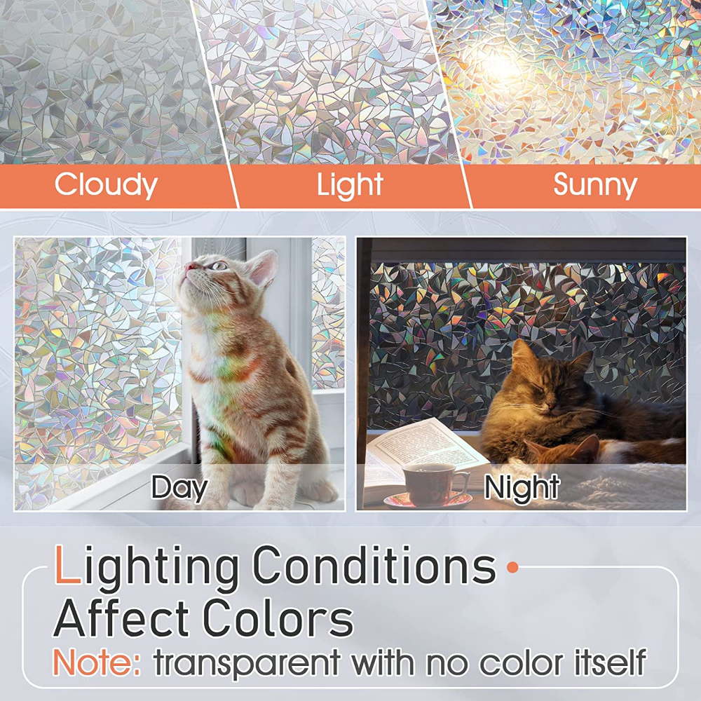 rabbitgoo 3D Rainbow Window Privacy Film Decorative Stained Glass Window Sticker