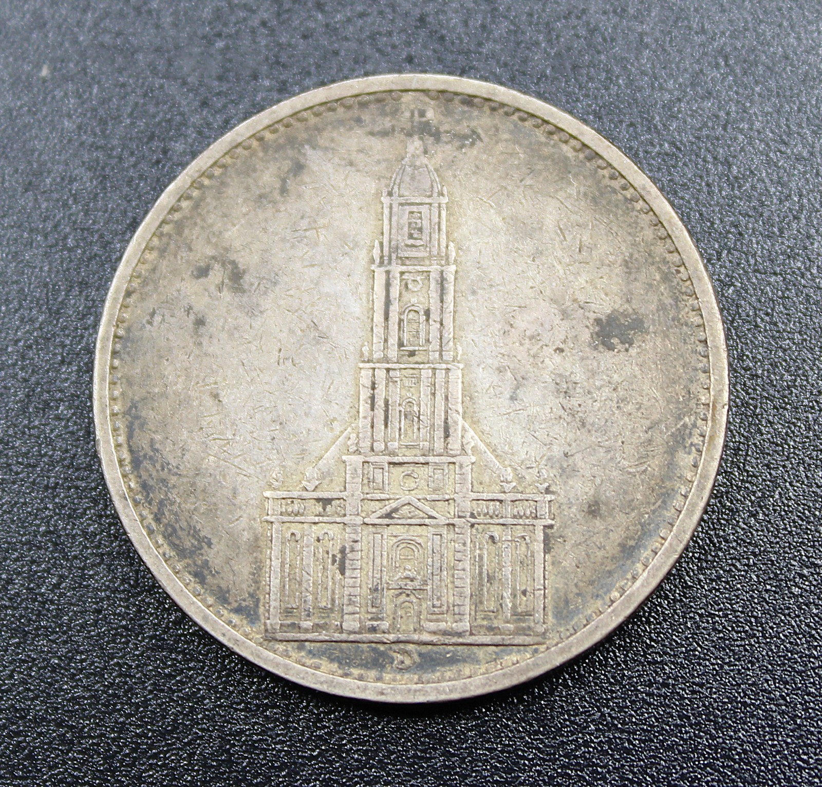 1934 D GERMAN Third Reich Silver WWII 5 Reichsmark Potsdam Garrison Church Coin