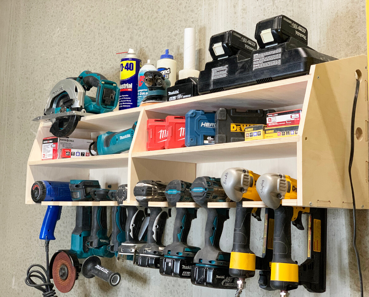 Cordless 10 Tool Holder Drill Impact Garage Storage Rack Wood Shelf Organizer
