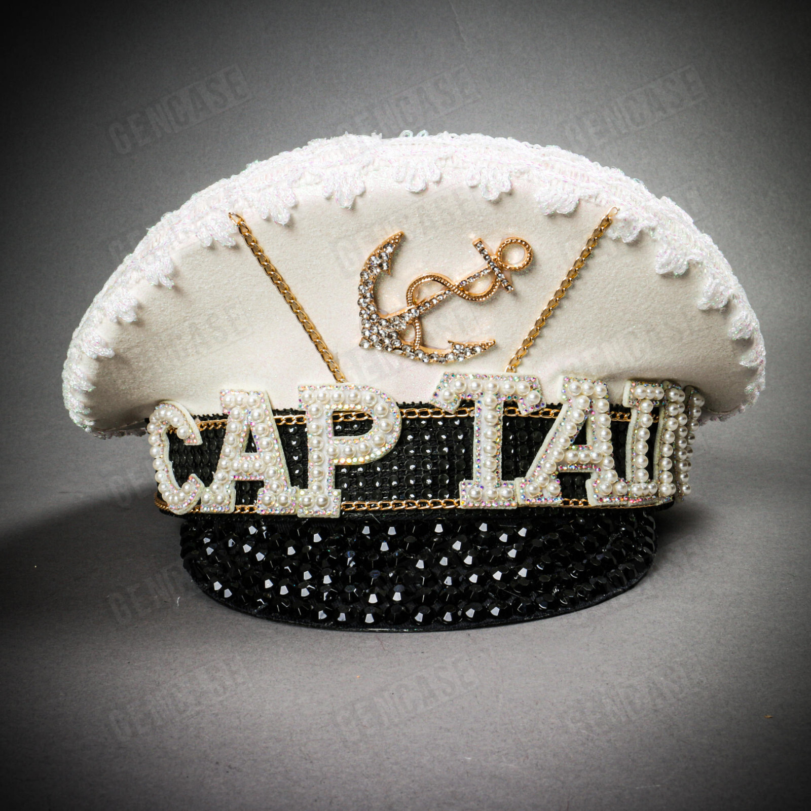 White Burning Man Gold Anchor Captain Hat Adult Yacht Sailor Costume Party Hat