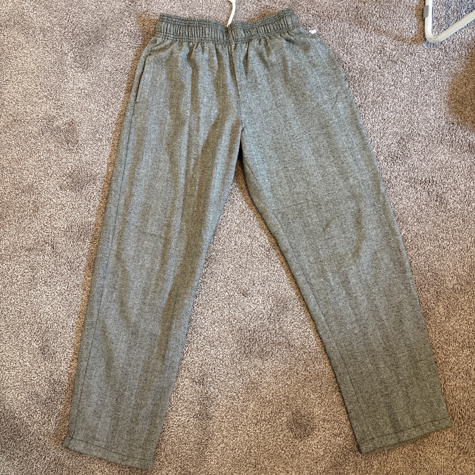 Cookman Chef Pants Milk Tweed Olive Herringbone Twill Elastic Waist Large