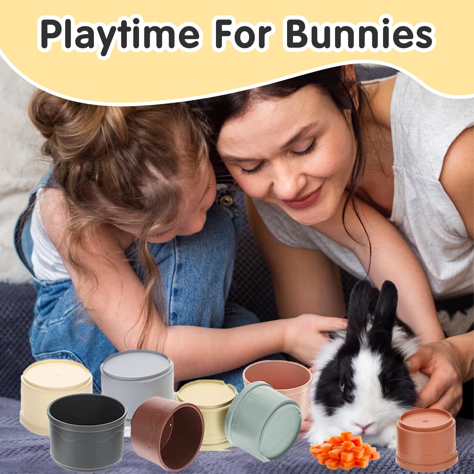 8 Pcs Stacking Cups for Rabbits Colorful Bunny Toys for Rabbits and Small