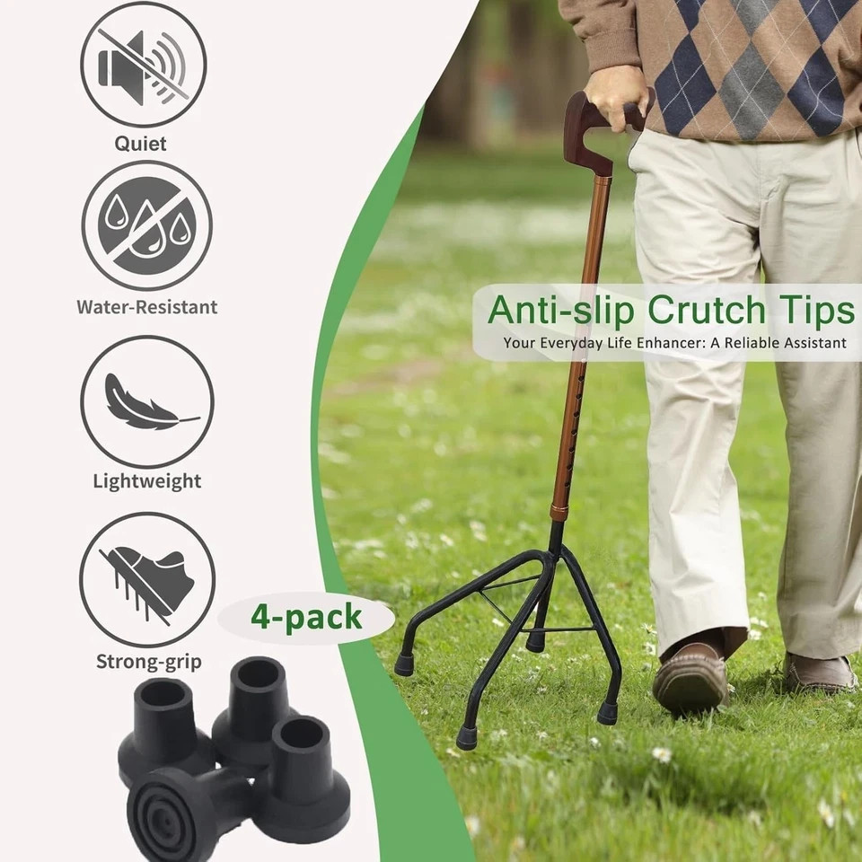 1/2' Walking Cane Tips 4 Pack Set, No-Slip Cane of Black Rubber Tips, Heavy D...
