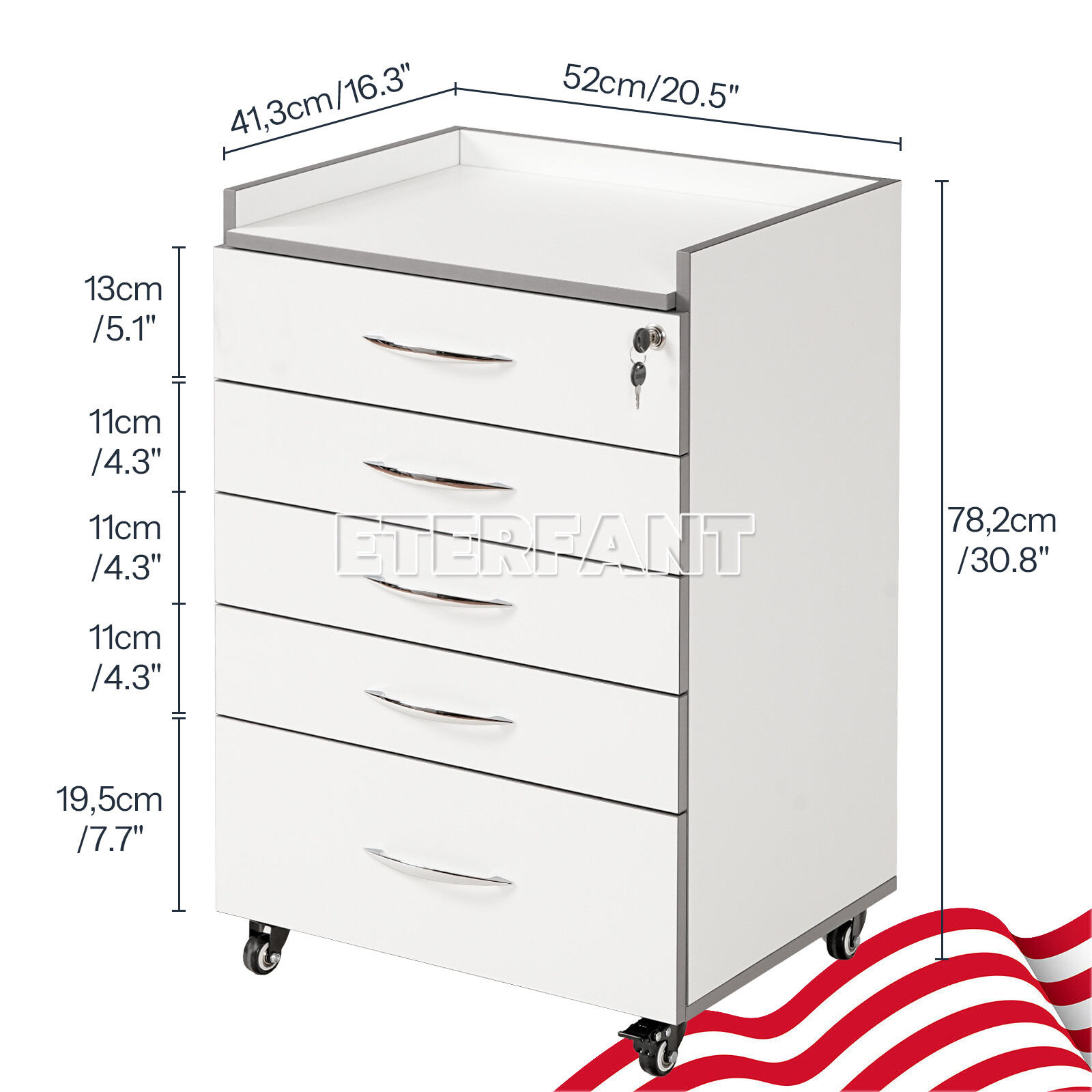 Dental Medical 5 Drawers Trolley Cart Acrylic Mobile Rolling Cart Wooden Cabinet