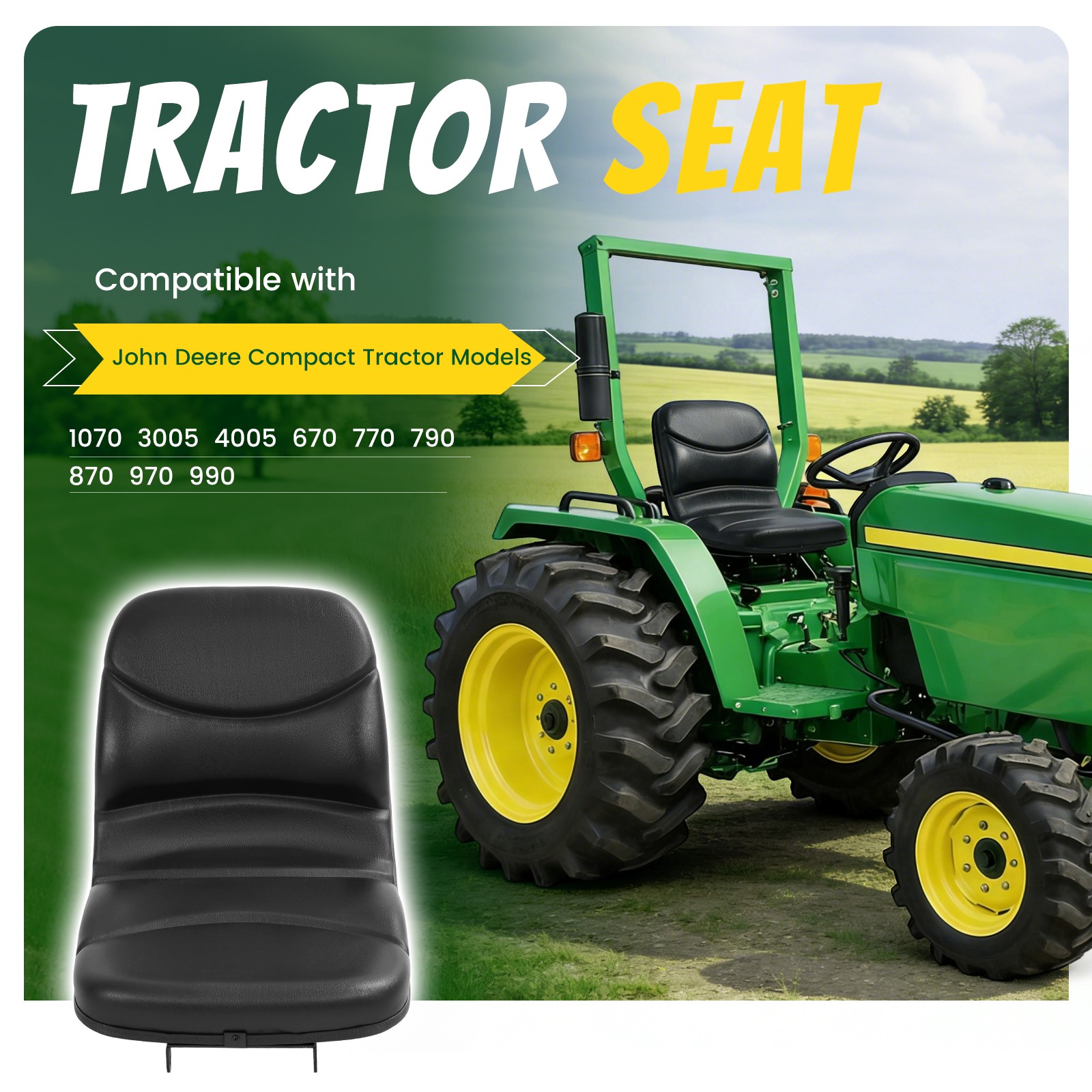 Seat Bottom For John Deere 970 870 770 670 4005 Black Vinyl #M805158 #M803465