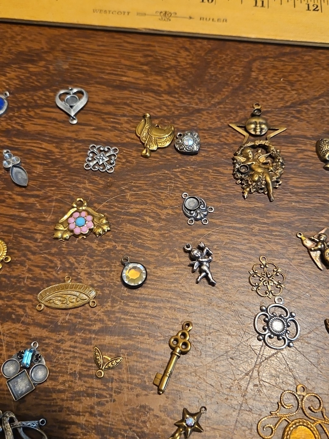 Lot Of 50 Mixed Parts Pcs France Vintage 60s Brass Stampings Findings Jewelry 26