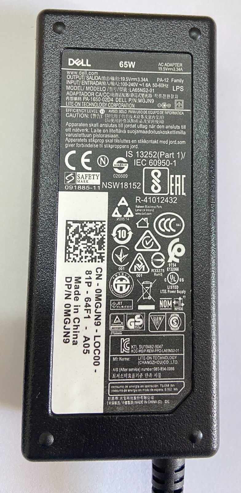 Genuine 65W Adapter Charger For Inspiron 15 3000 Vostro Latitude 3379/4.5*3.0mm