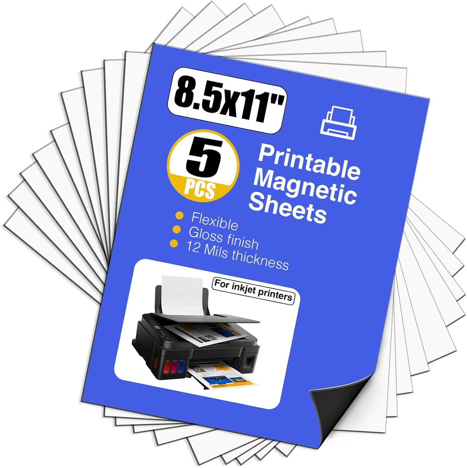 Printable Magnetic Paper,Non Adhesive,12 Mils Thick Magnet Glossy Sheets for Ink