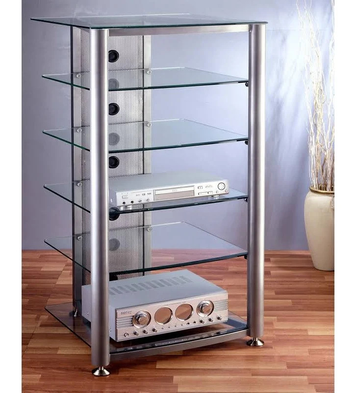 Gorgeous VTI Manufacturing 6-Shelf Glass & Silver-framed Audio Rack Stand - USED