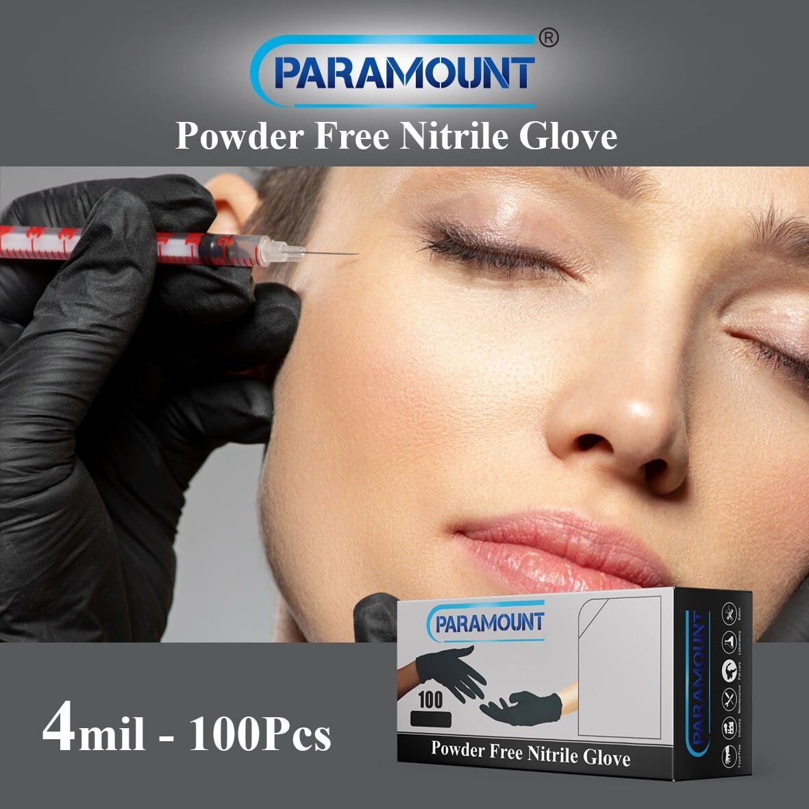 PARAMOUNT® Black Disposable Exam Nitrile Gloves Powder Free 4mil 2000 PCS S-XL