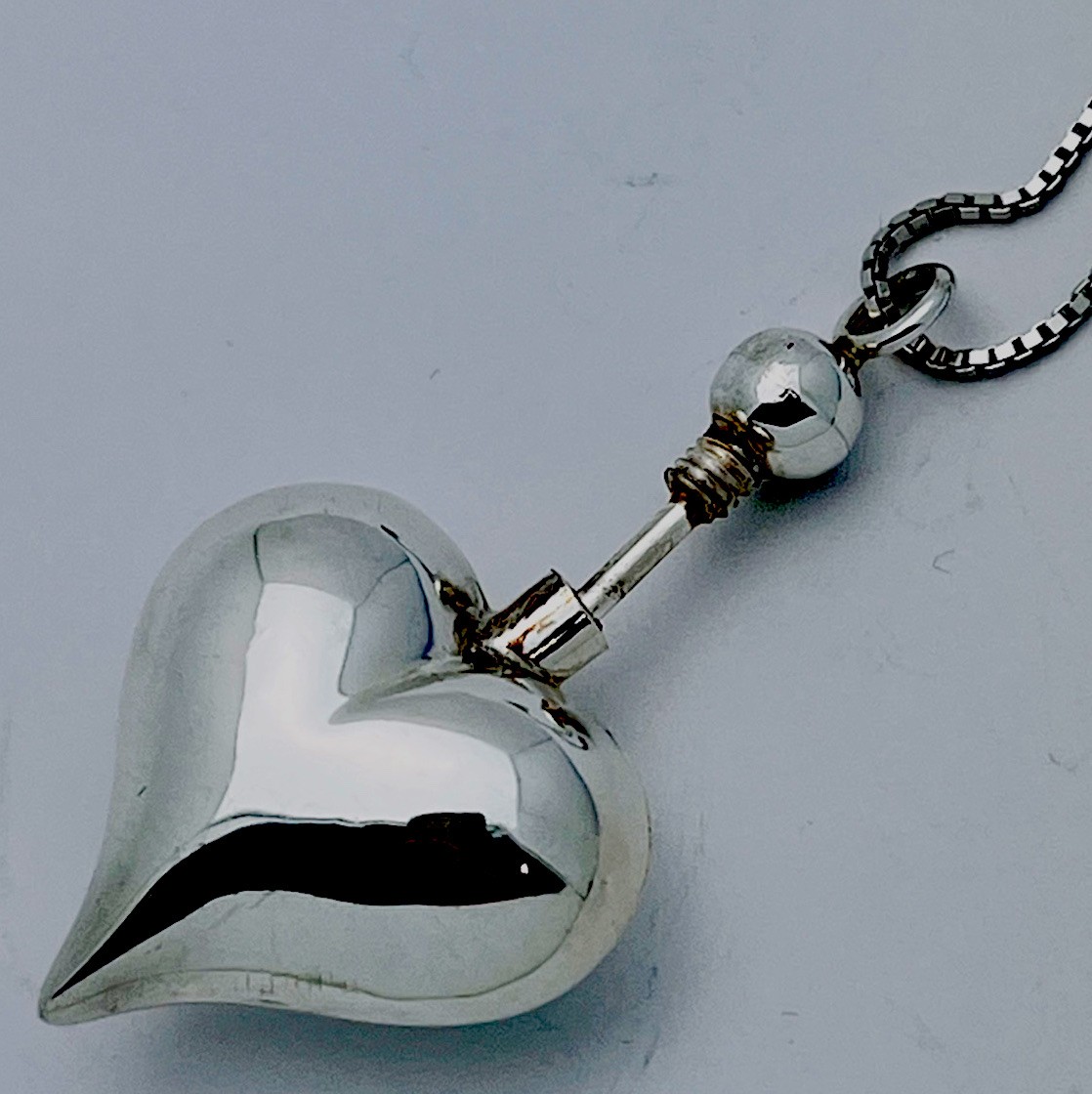 925 Sterling Silver 8 Gram Polished Puffed Heart Perfume Bottle Necklace 24”