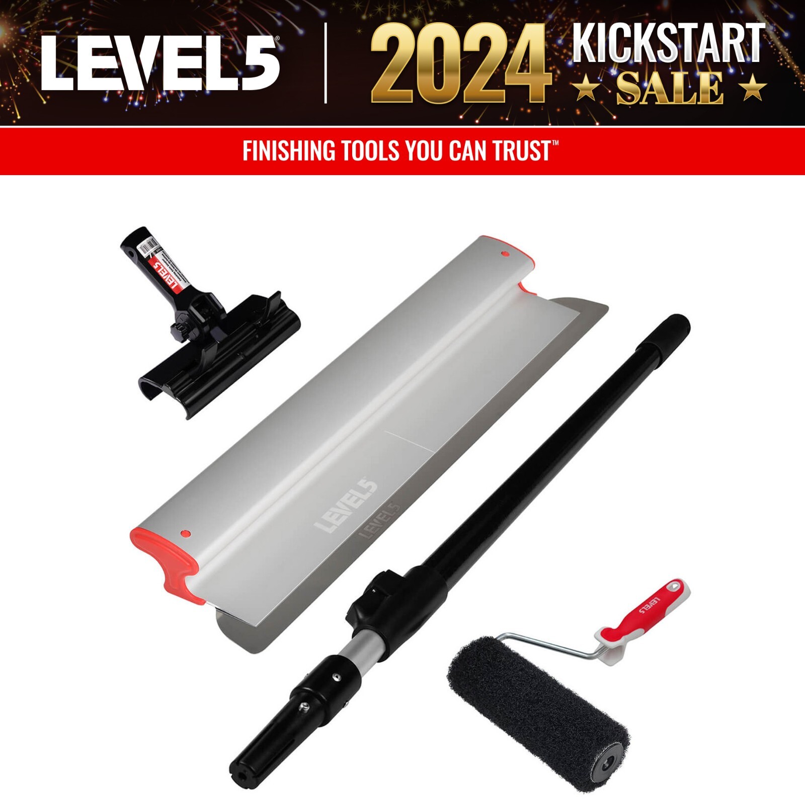 LEVEL5 9" Compound Roller, 24" Skimming Blade, w/ Ext. Handle + Adapter | 5-805