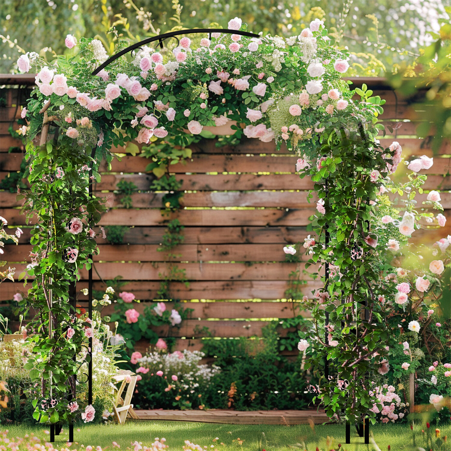 85 Inch Tall Outdoor Metal Garden Arch Trellis Gothic Arbor for Wedding Ceremony