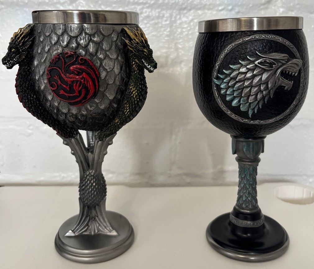 Set of Official Game of Thrones Targaryen and Stark Goblets and Tankard Mug