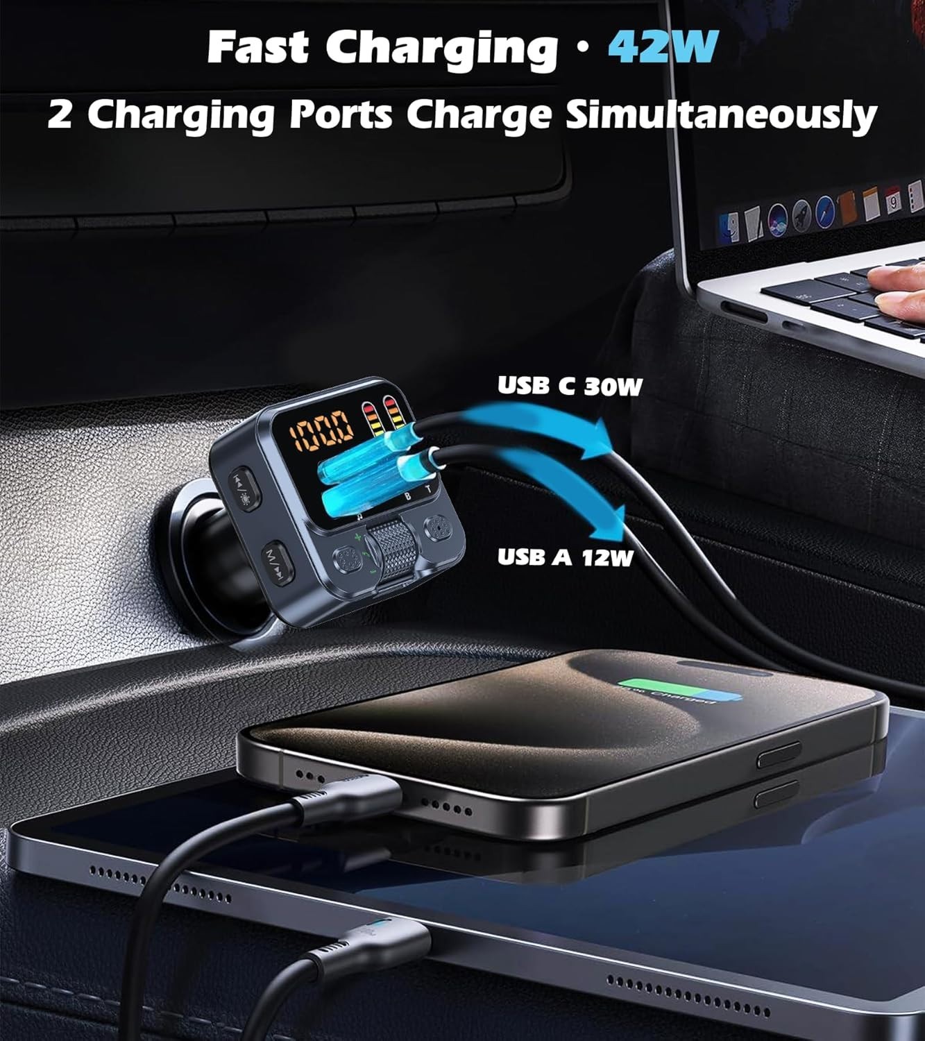 Transmisor Bluetooth 5.3 USB Para Carro Auto Cargador Receptor Adaptor FM Radio