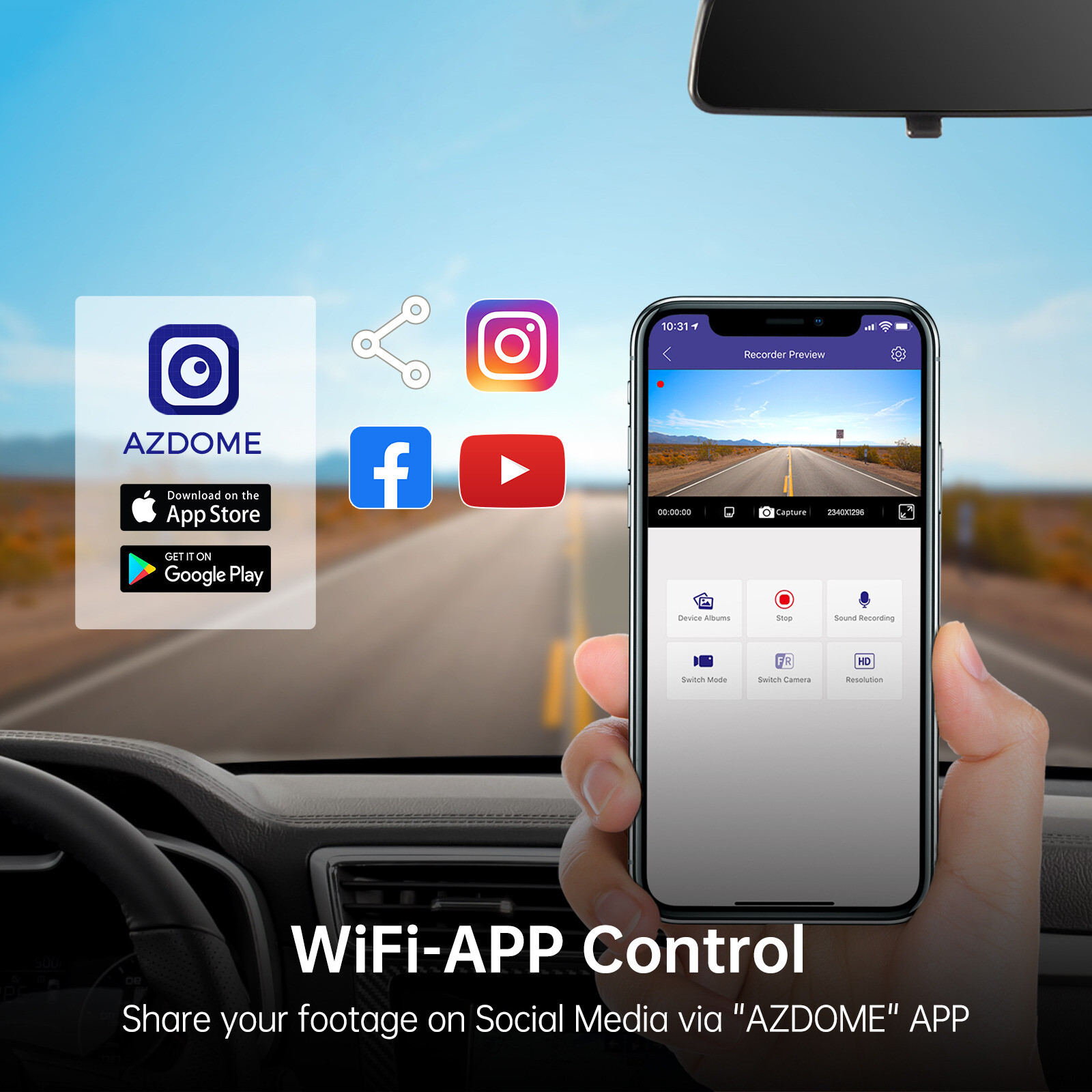 AZDOME 1296P Dash Cam WiFi Night Vision Parking Mode Small Camera for Car 1080P