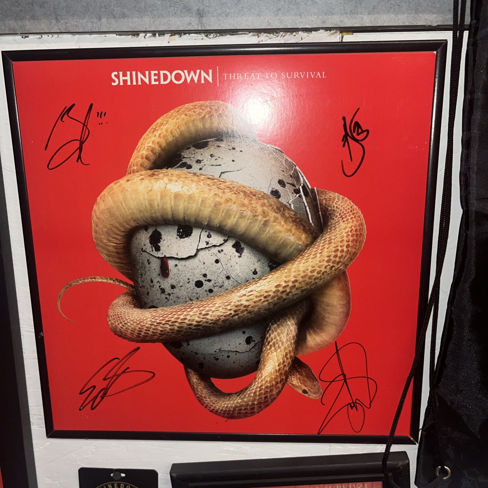 SHINEDOWN HAND SIGNED AUTOGRAPH THREAT TO SURVIVAL RED VINYL ALBUM LP JSA COA