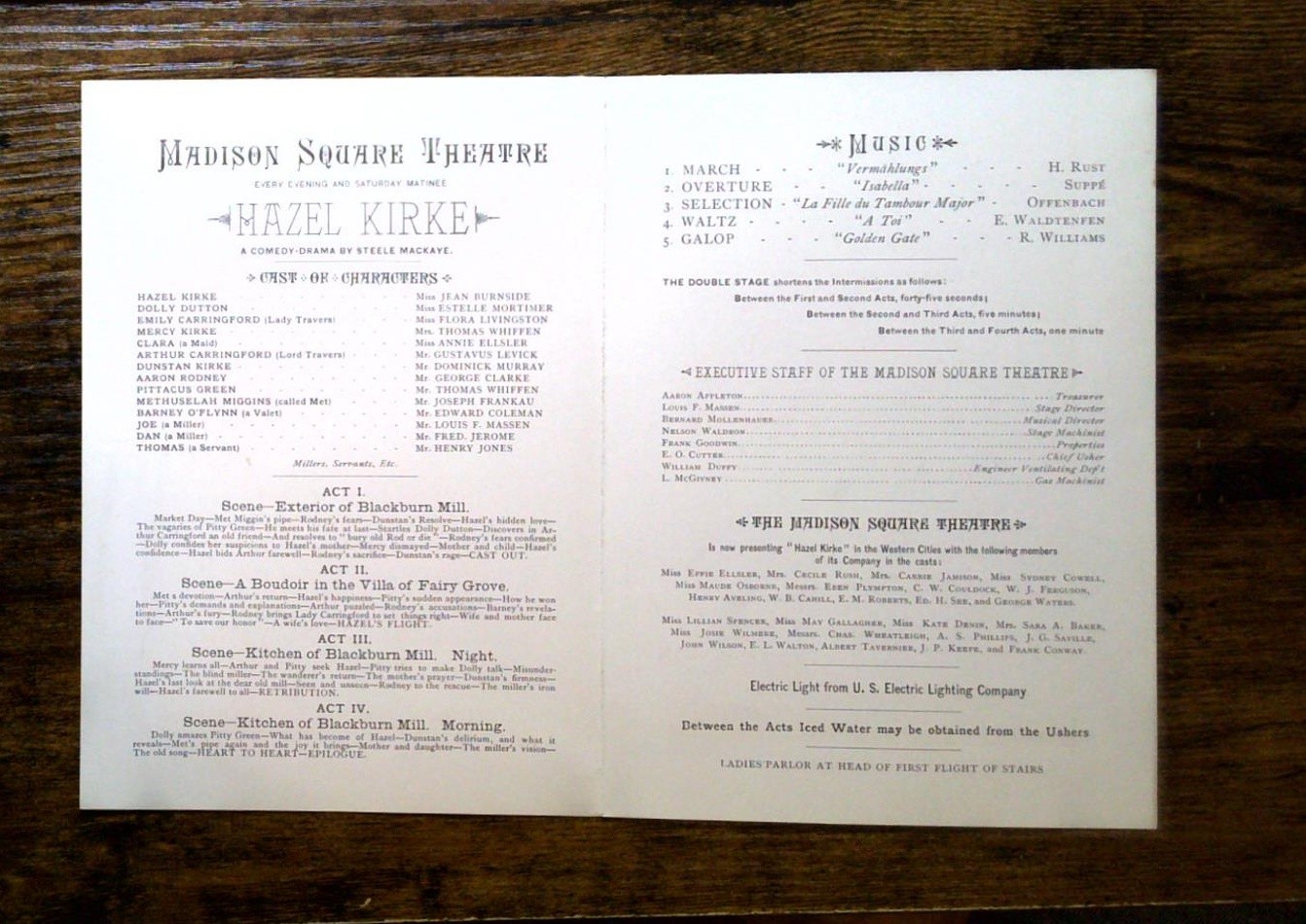 2256---c.1880 Madison Square Theatre program NYC - Hazel Kirke