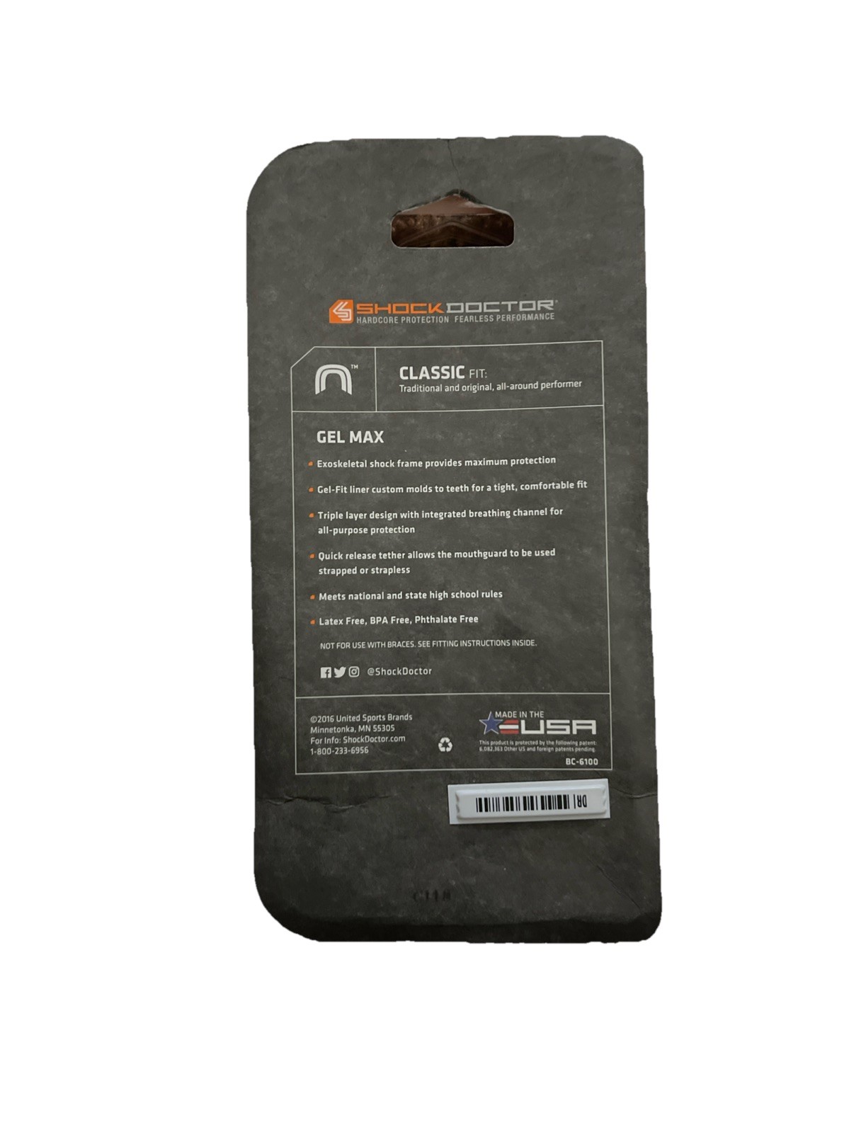 Mouthguard Shock Doctor Gel Max Sport Protection Strapless Youth Age 10 Blue