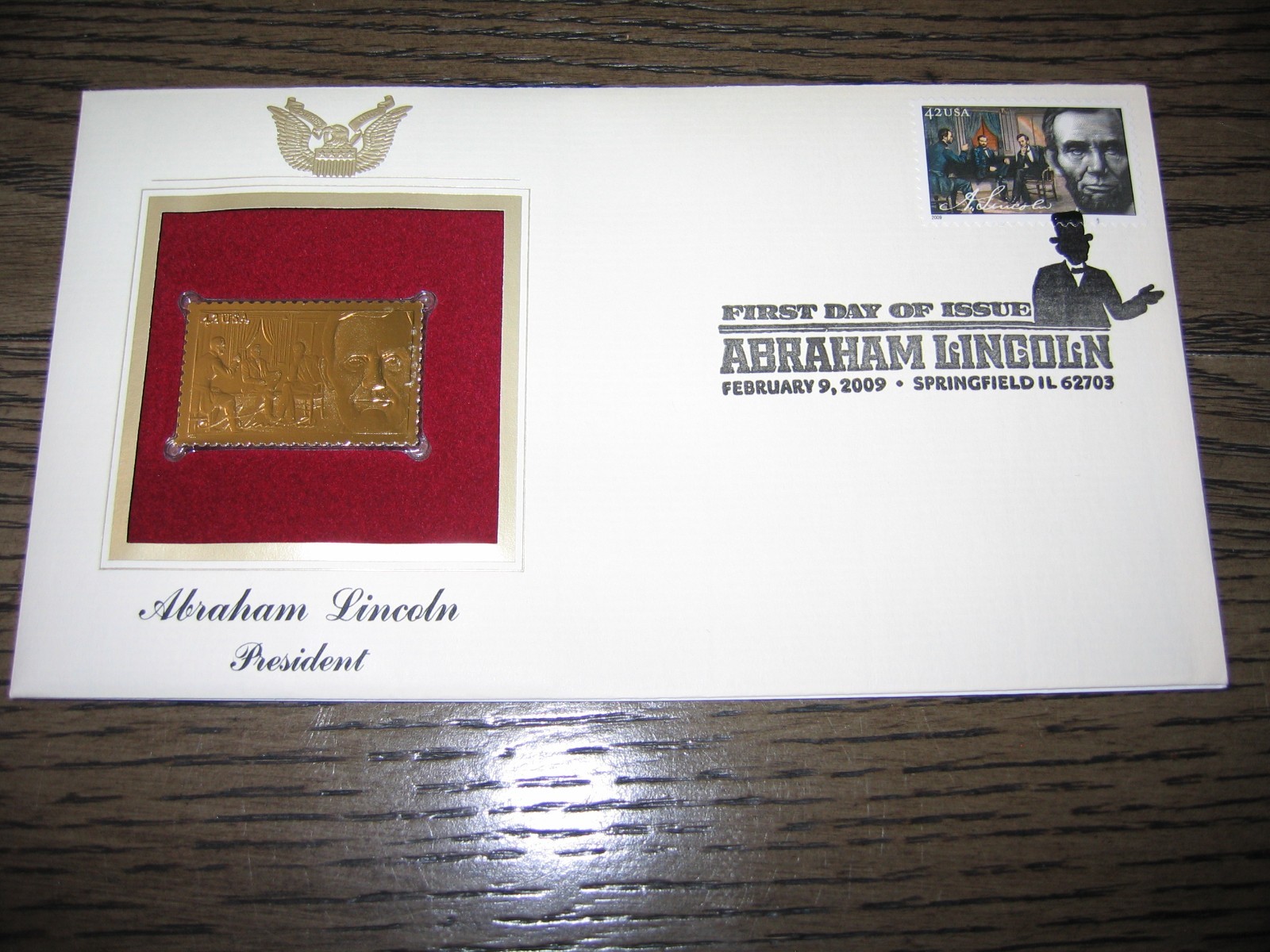 2009 Abraham Lincoln President Replica Golden Cover Stamp