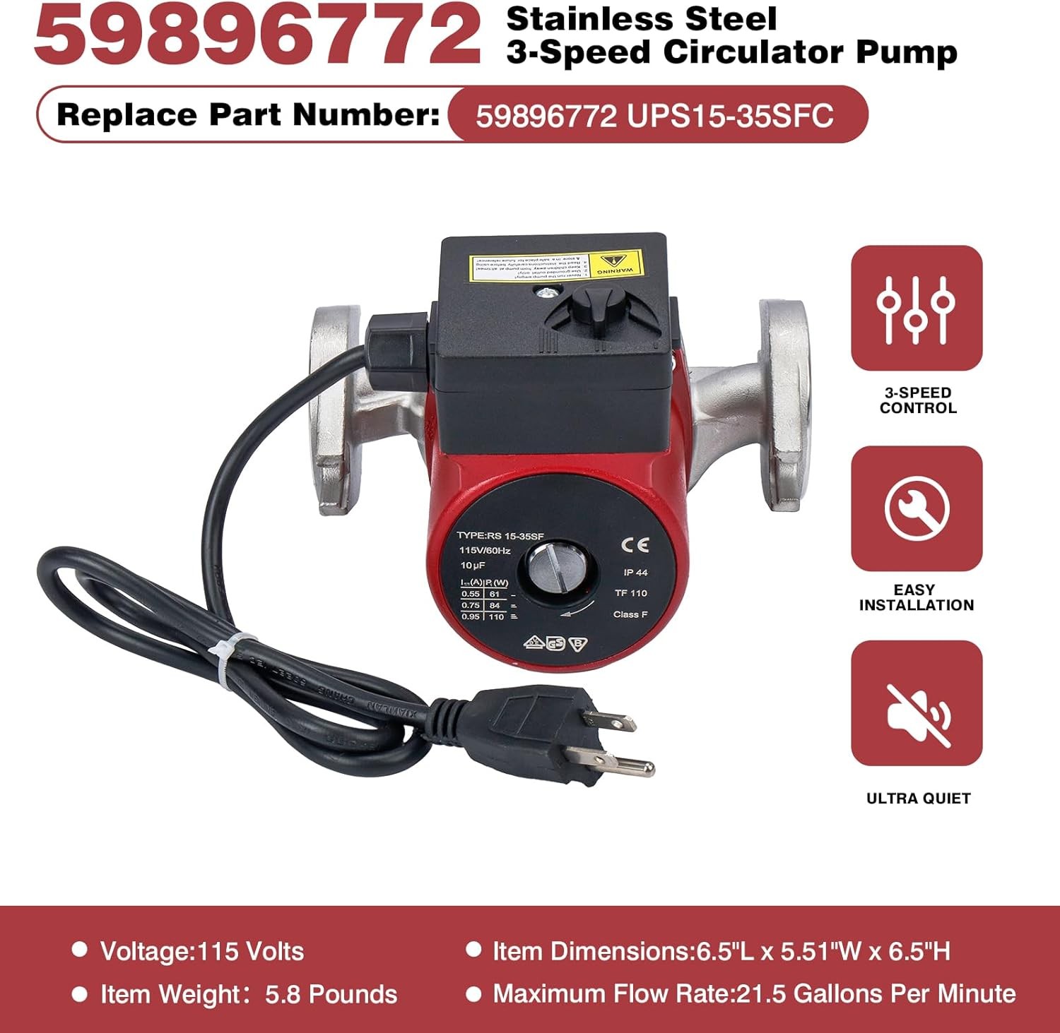 Open Box 59896772 Stainless Steel 3-Speed Circulator Pump Ups15-35 SFC Grundfos