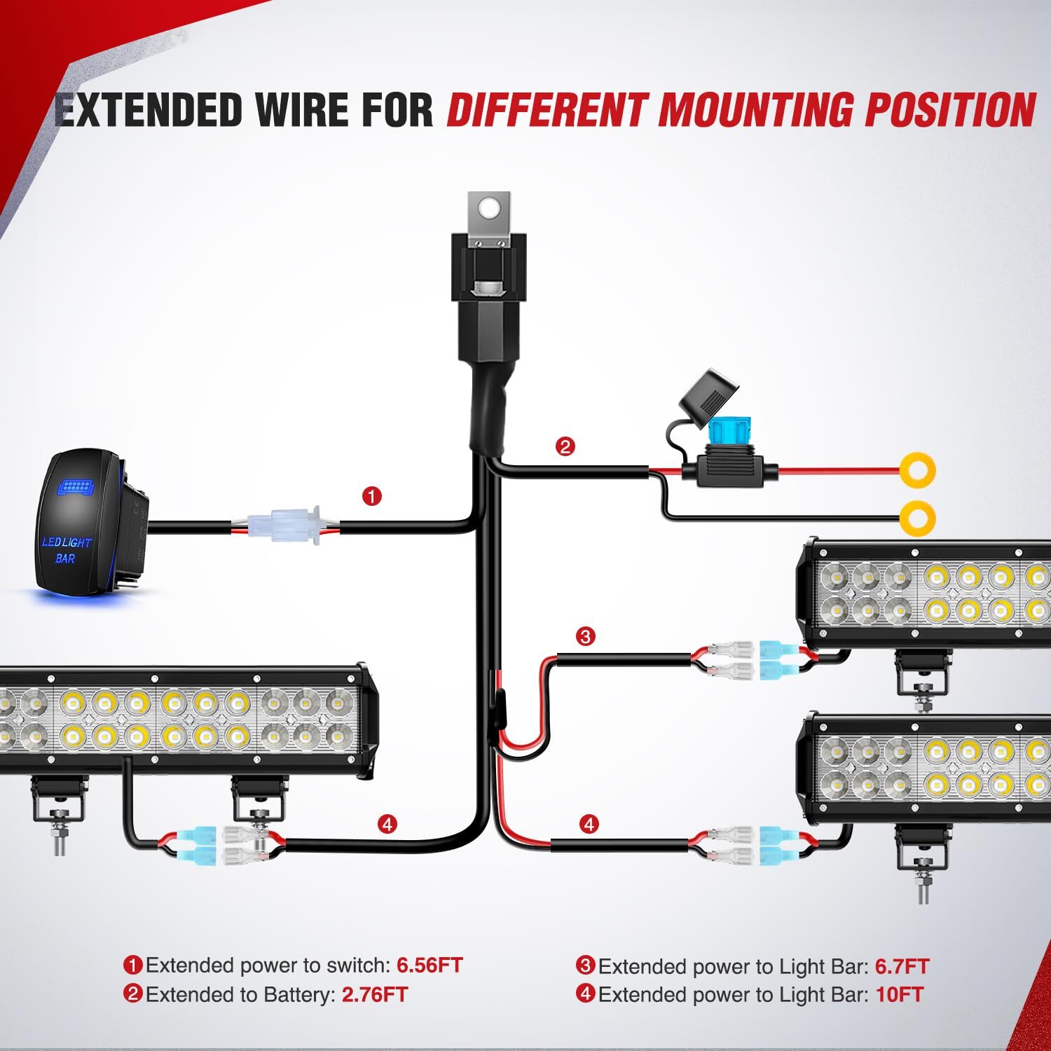 Nilight 16AWG LED Light Bar Wiring Harness Kit 12V On/Off Rocker Switch Panel