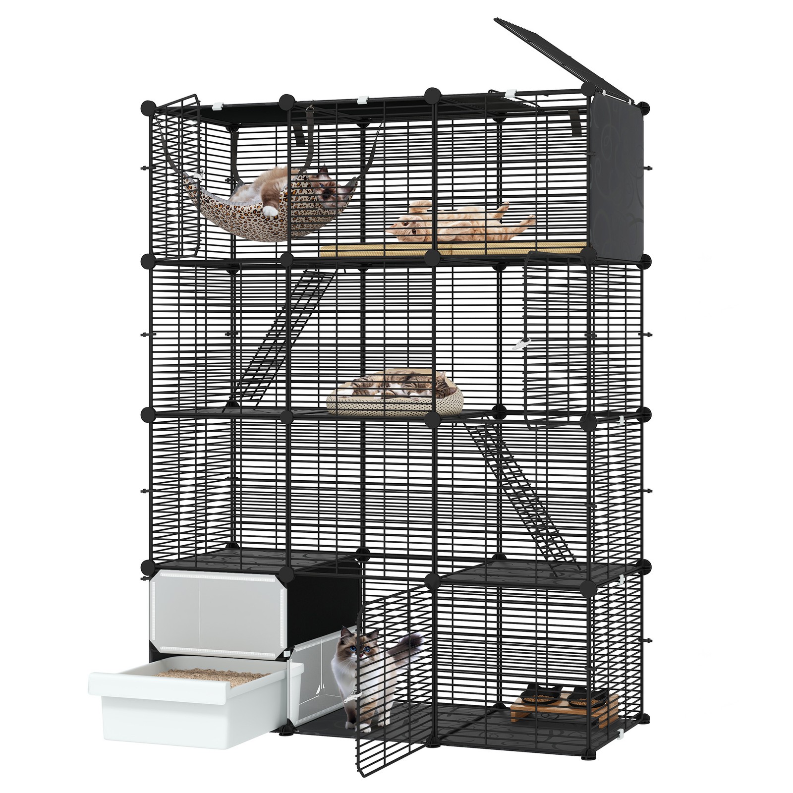 3 Tiers Indoor Cat Cage Spacious Play Area for 1-3 Small Kittens w/ Litter Box