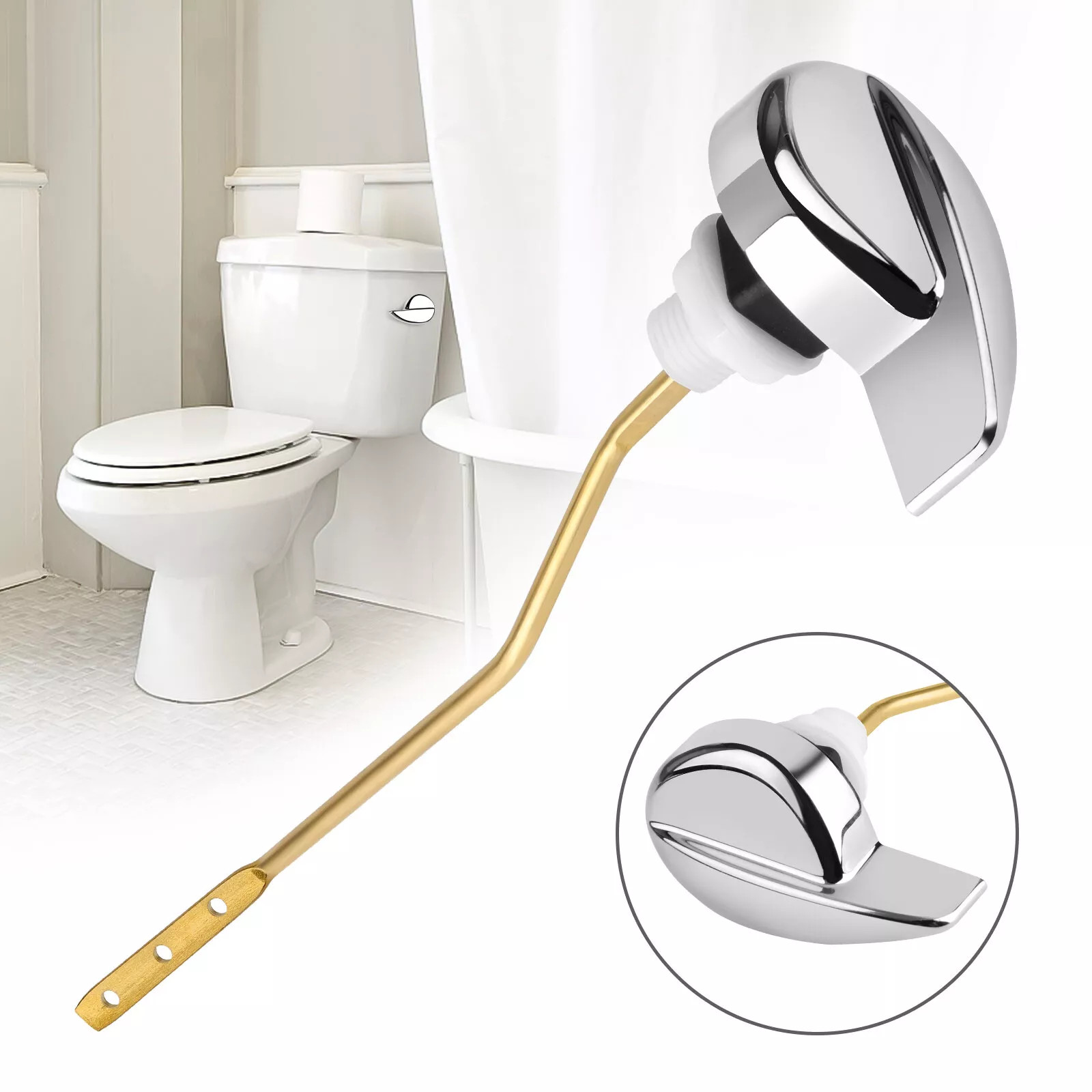 2x Universal Metal Side Mount Toilet Handle Replacement Kit, Brass Toilet Flush