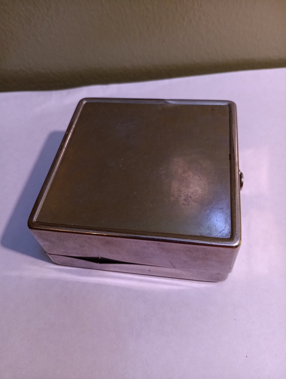 Vintage 3.5 x 3.5 x 1.5 Inch Metal Box/case - Leather/Wood - Cigar/Cigarette
