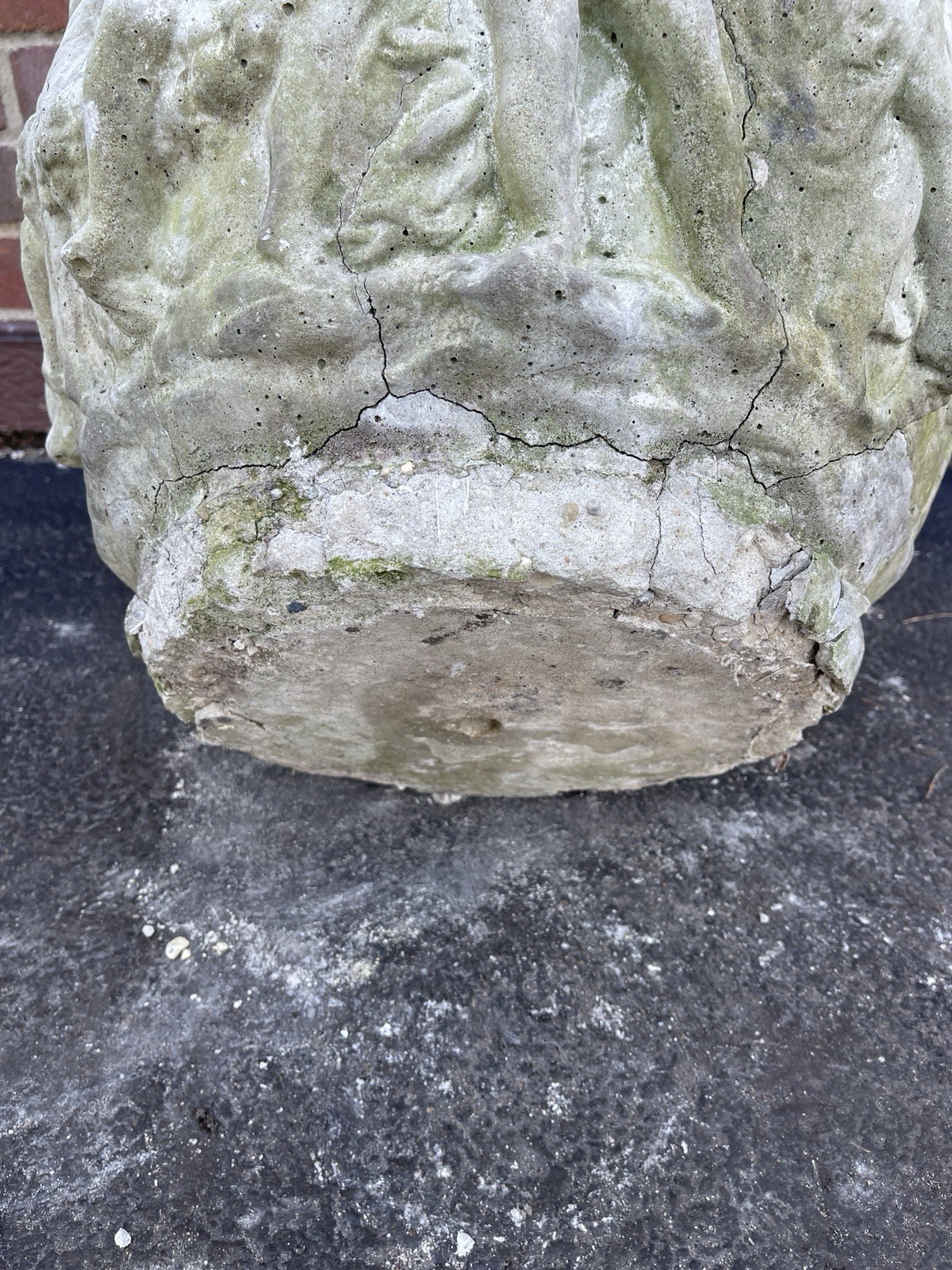 Antique Weathered Concrete Garden Urn Planter 18” Round 14” Tall Patina Cherub