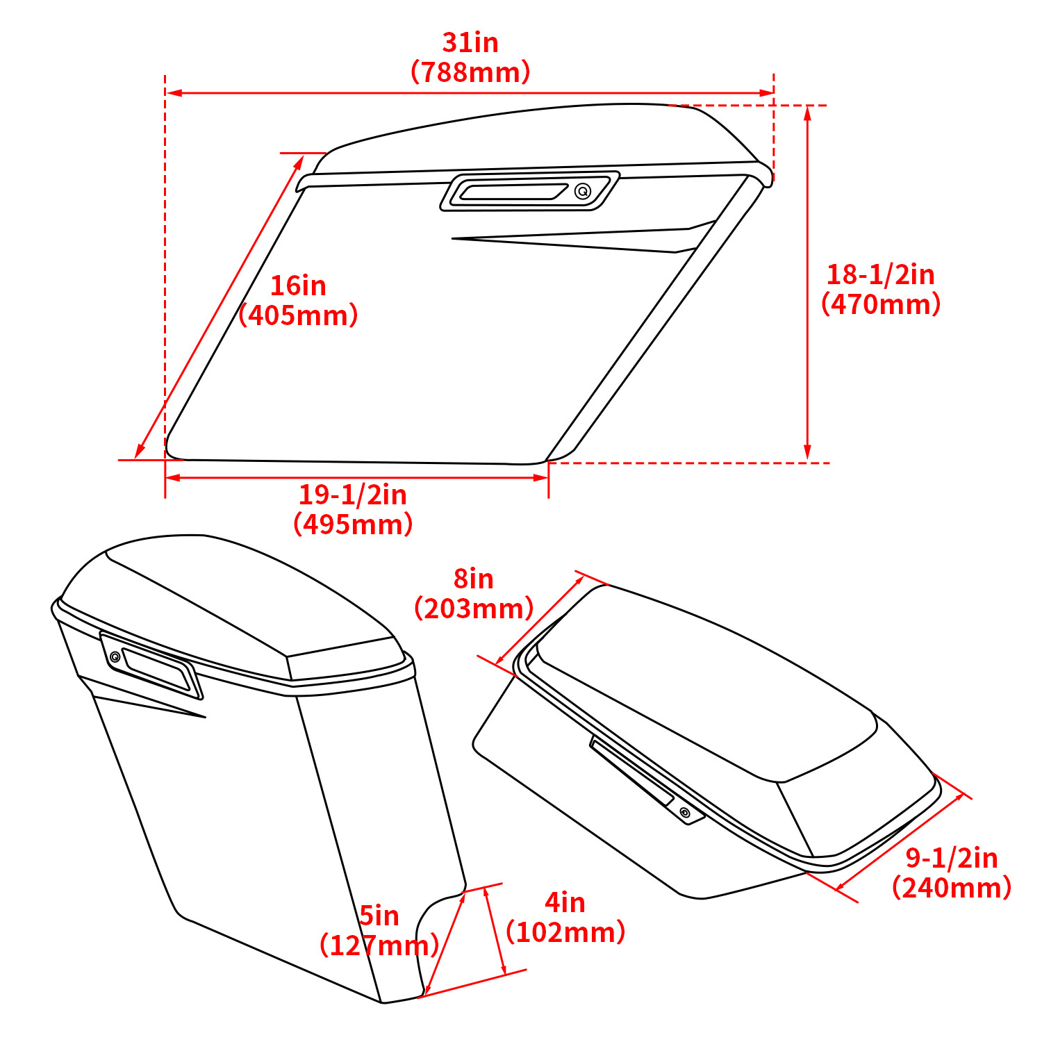 5" Stretched Extended Hard Saddle bags For Harley Road King Street Glide 2014-24