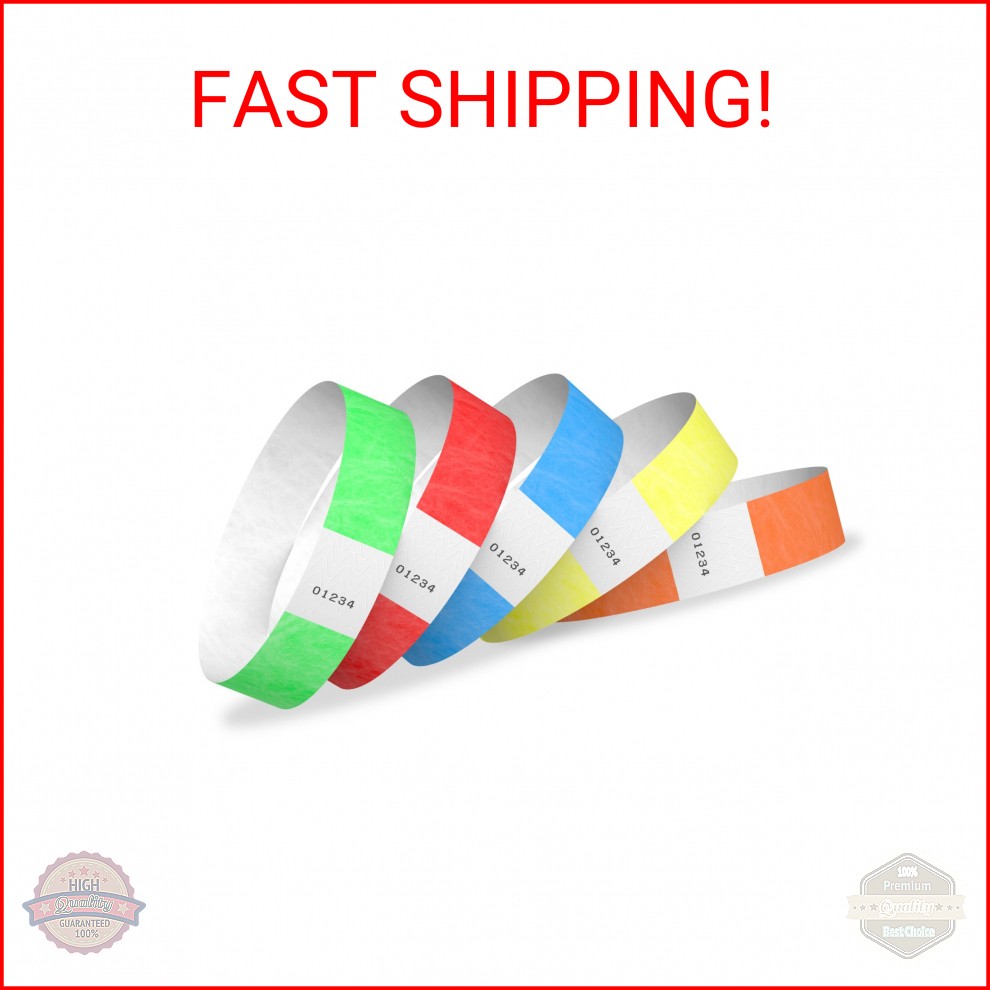 500 WristCo Tyvek Wristbands for Events – 500 Count, 5-Color Variety Pack – Tamp