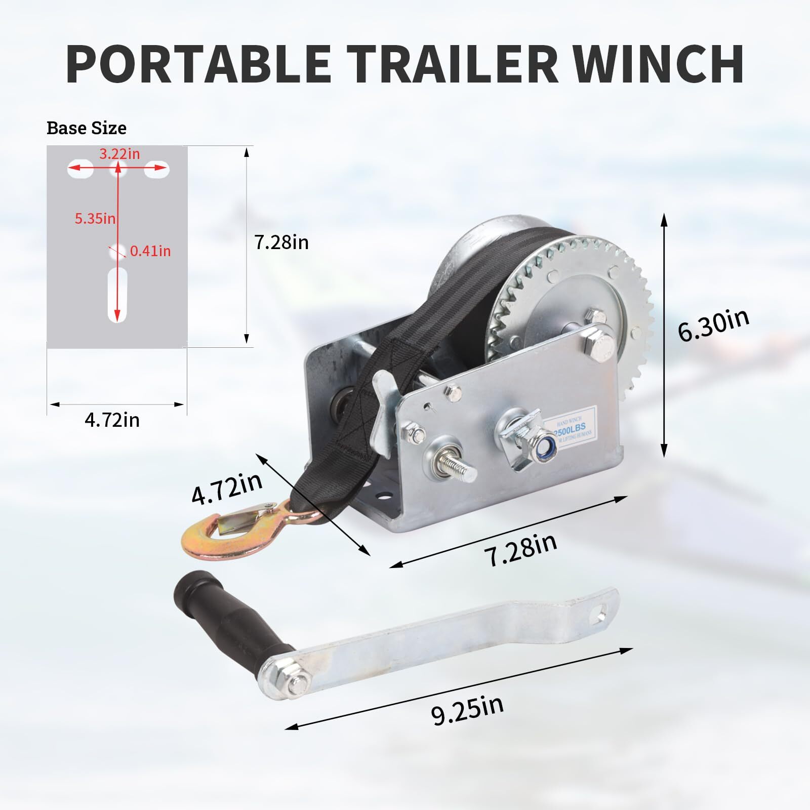 Boat Trailer Winch 2500lbs 2 Gear Polyester Strap Winch ATV Boat Trailer