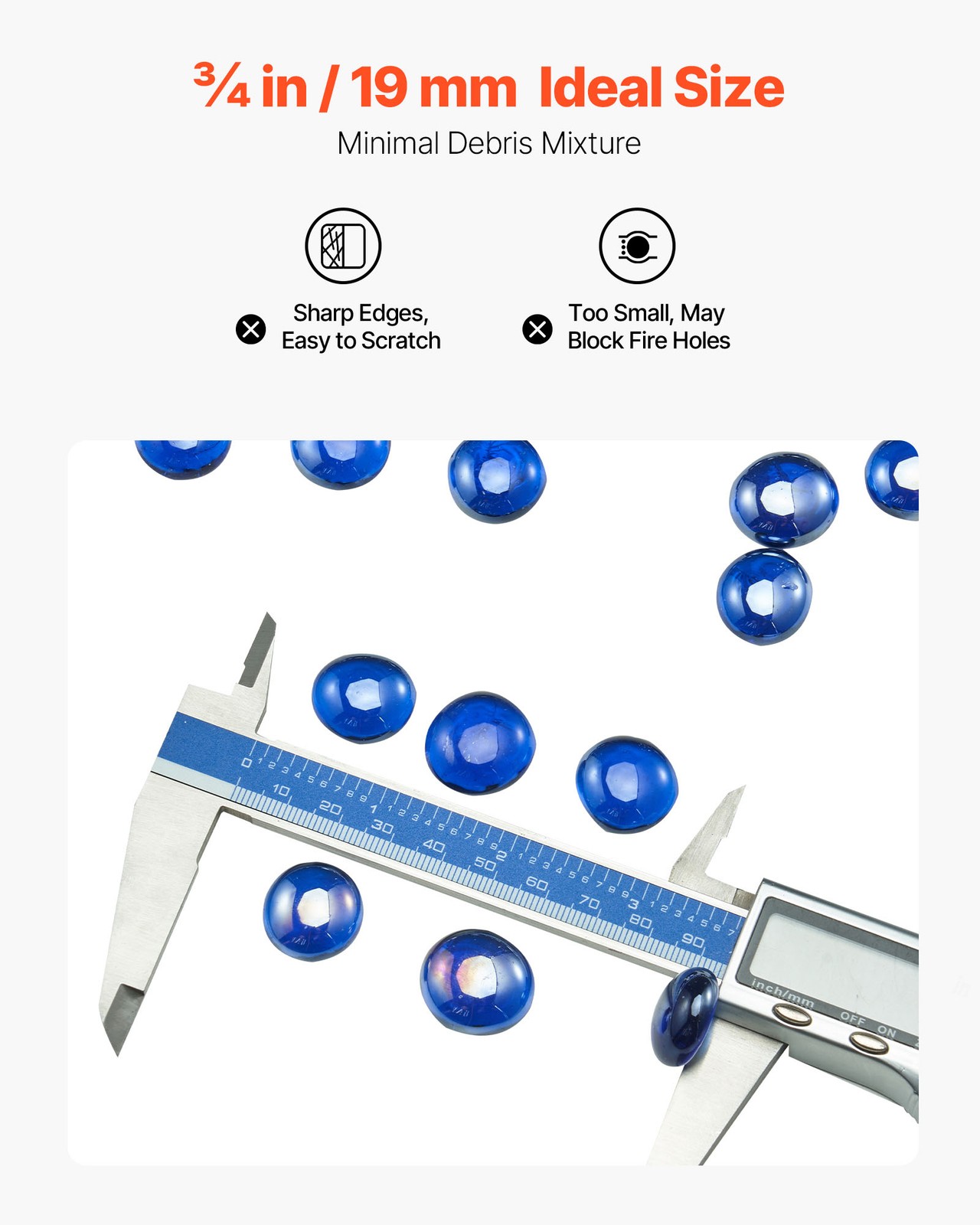 VEVOR 20 LBS Fire Glass 3/4-Inch Round Fireplace Glass Rocks for Fire Pit