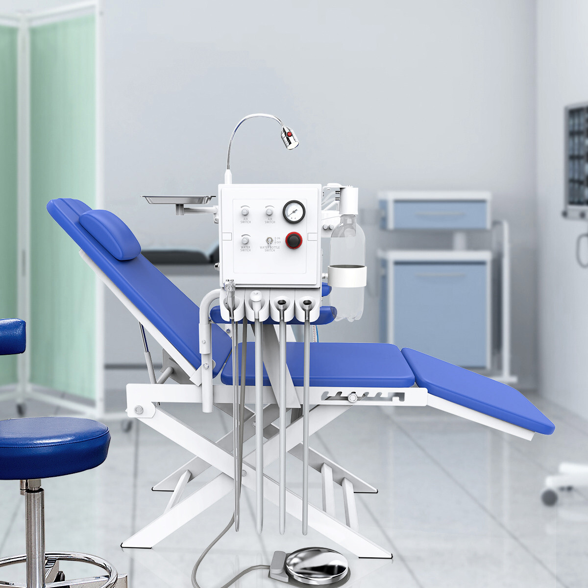 Silla dental portatil plegable con unidad de turbina de air escupidera Luz LED