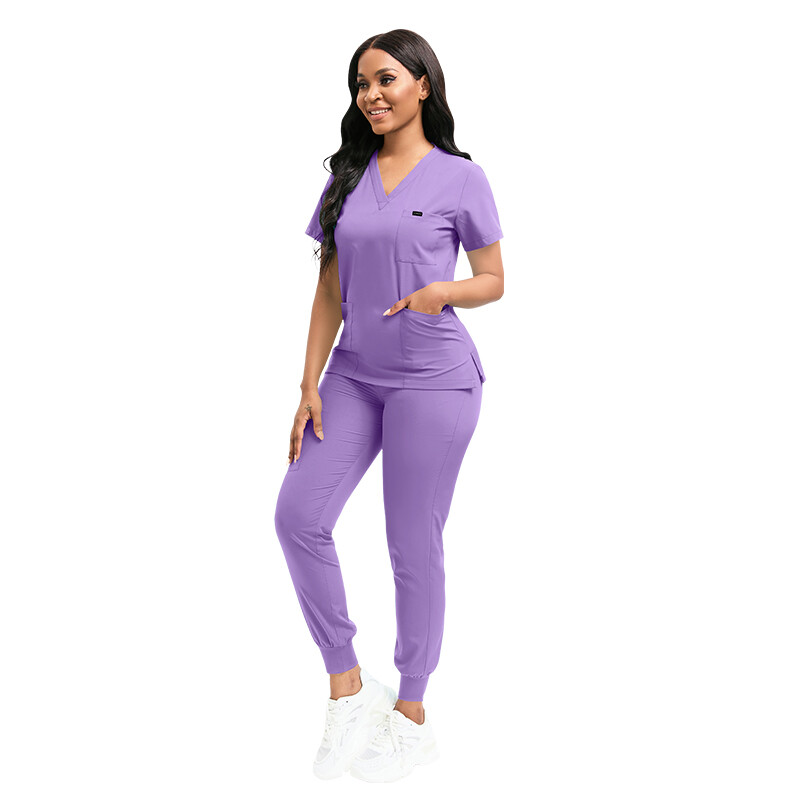 Unisex Stretch Nurse Uniform Medical Scrub Sets Women Men V-Neck Top Jogger Pant