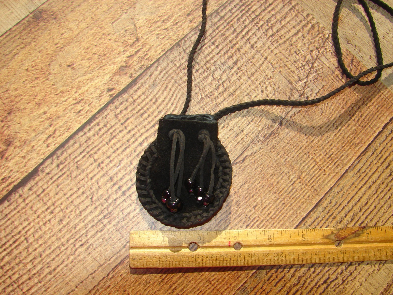 Buffalo Leather Medicine Bag, Handcrafted, Native American Necklace Pouch, 3"